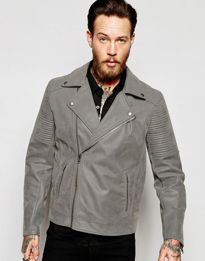 ASOS Faux Suede Biker Jacket In Gray