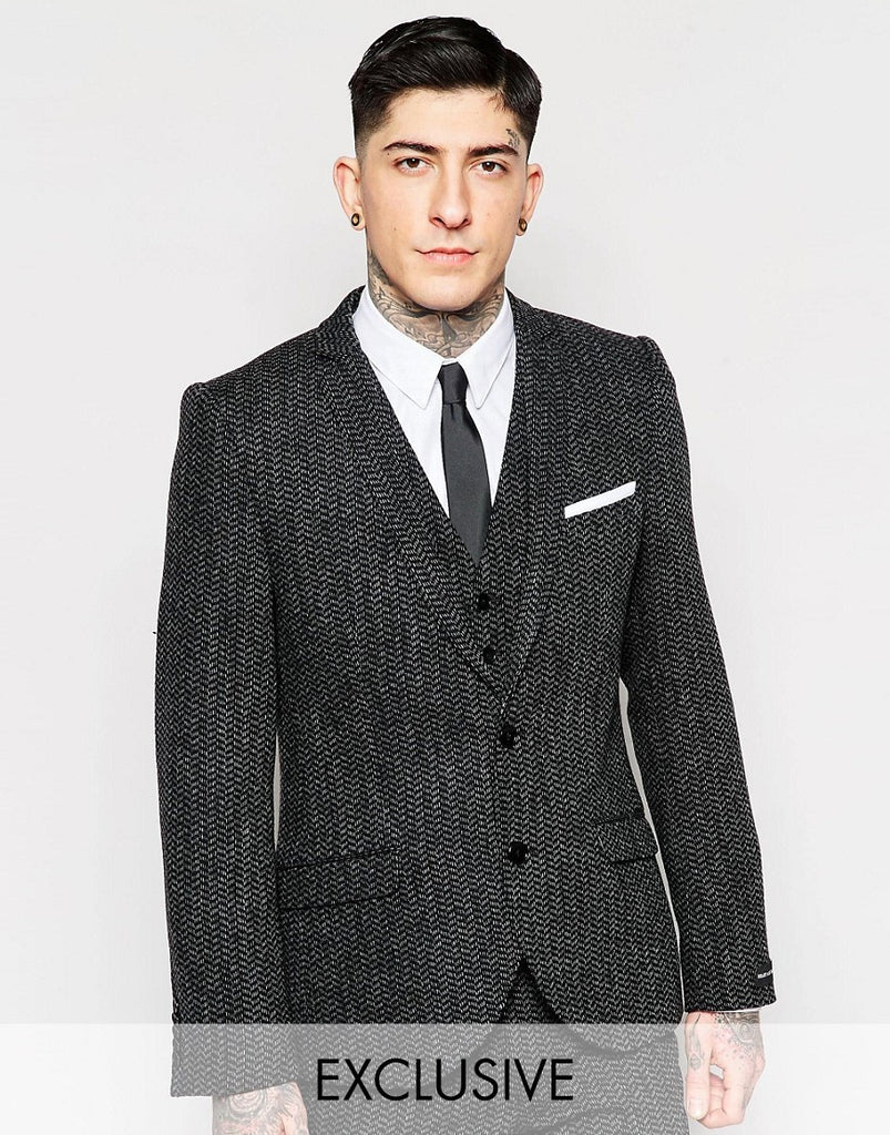 Heart & Dagger Herringbone Suit Jacket in Super Skinny Fit