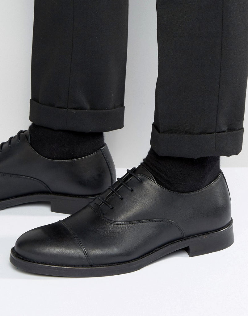 Selected Marc Toe Cap Shoes In Black Leather