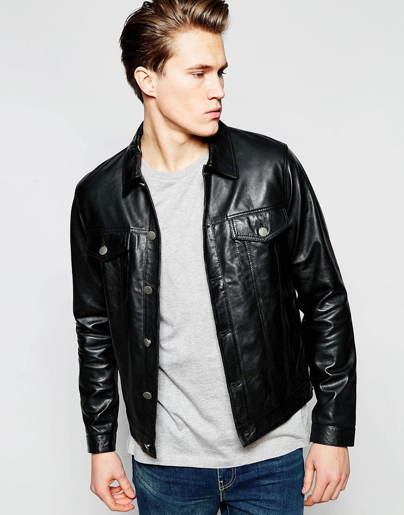 Barney's Leather Western Jacket with Chest Pockets and Raw Edge