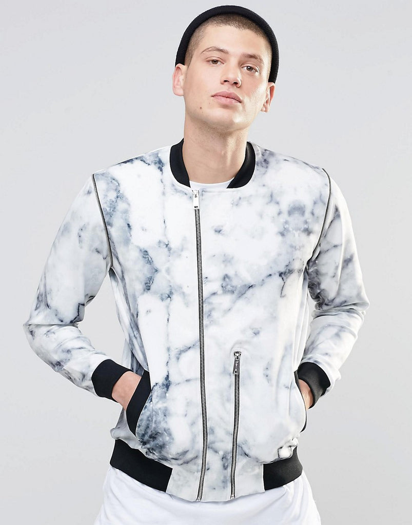 N1SQ Marble Print Neoprene Baseball Jacket