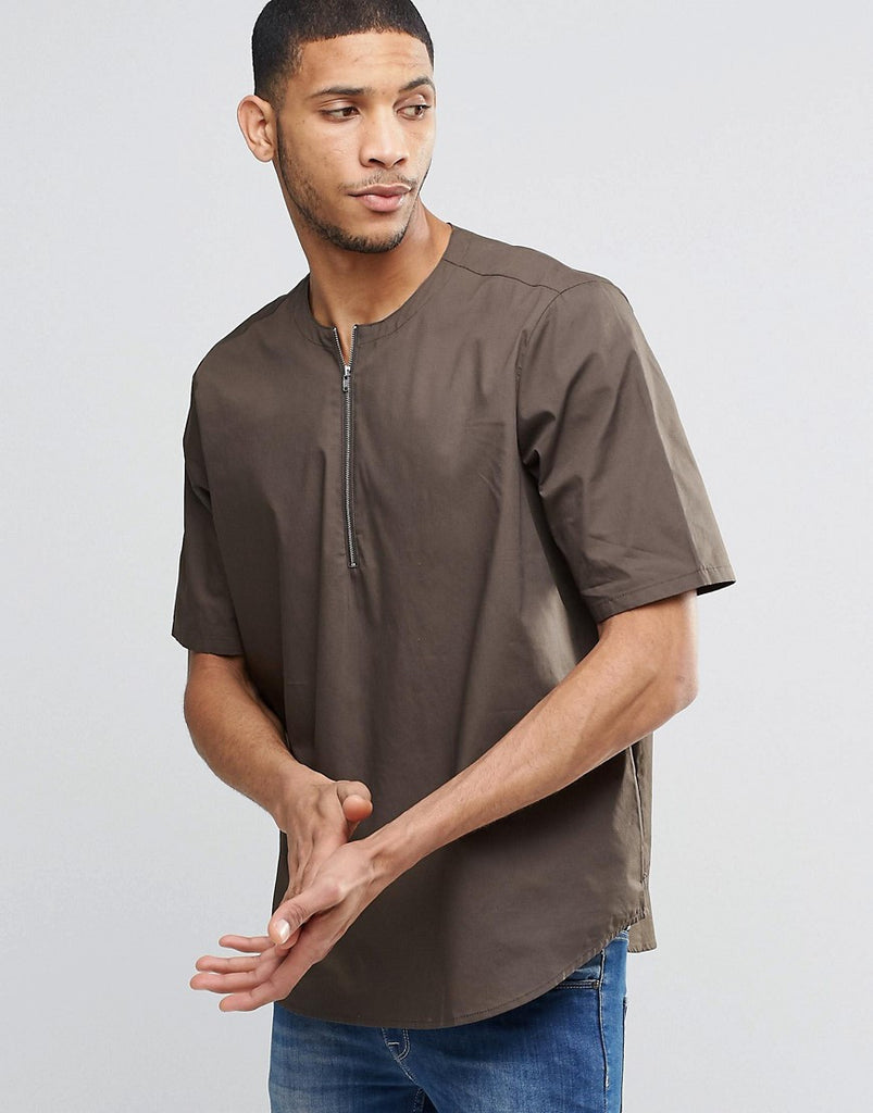 ASOS Brown T-Shirt With Zip Front