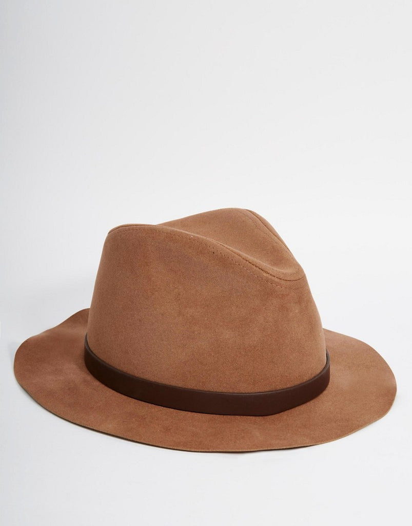 ASOS Fedora Hat In Camel Faux Suede