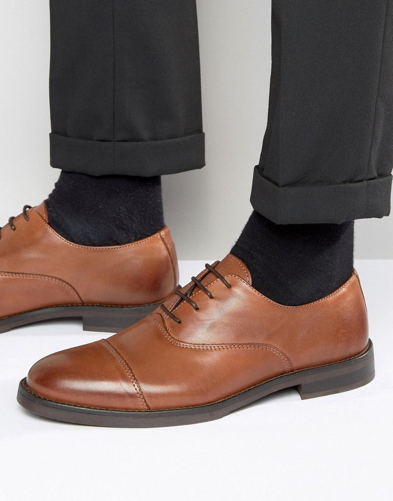 Selected Marc Toe Cap Shoes In Tan Leather
