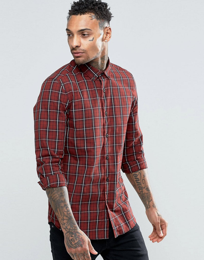 ASOS Check Shirt In Rust With Long Sleeves