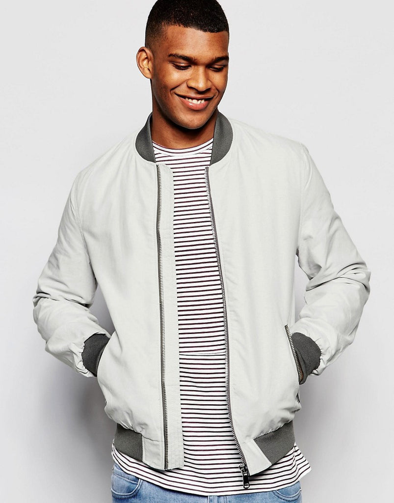 River Island Bomber Jacket In Light Gray