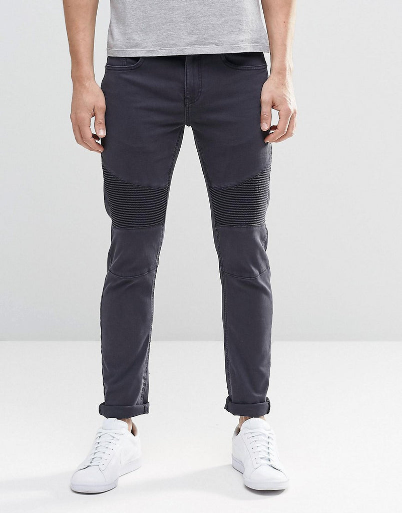 River Island Biker Jeans In Dark Gray