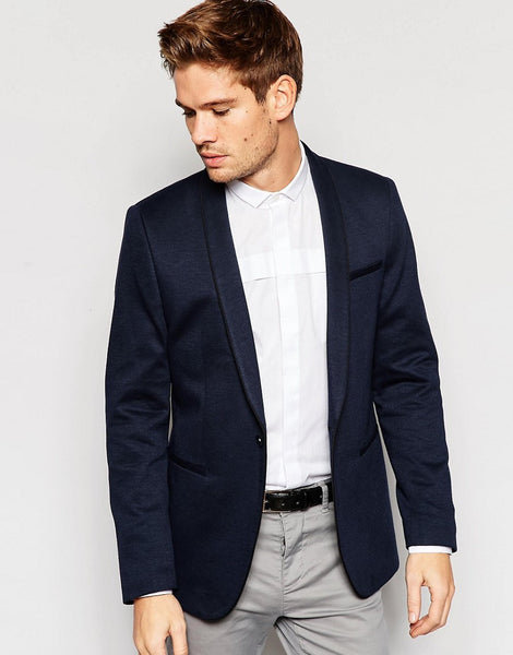 ASOS Skinny Blazer in Jersey with Piping in Navy
