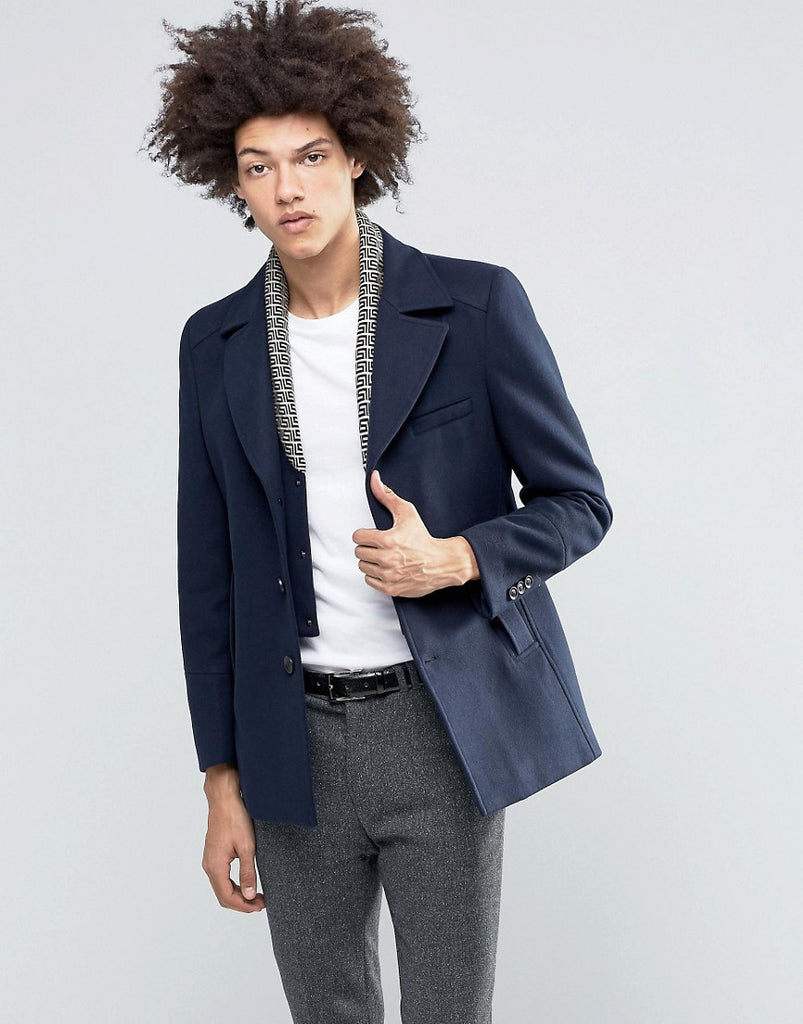 Feraud Premium Reefer Coat With Detachable Geo Knitted Insert