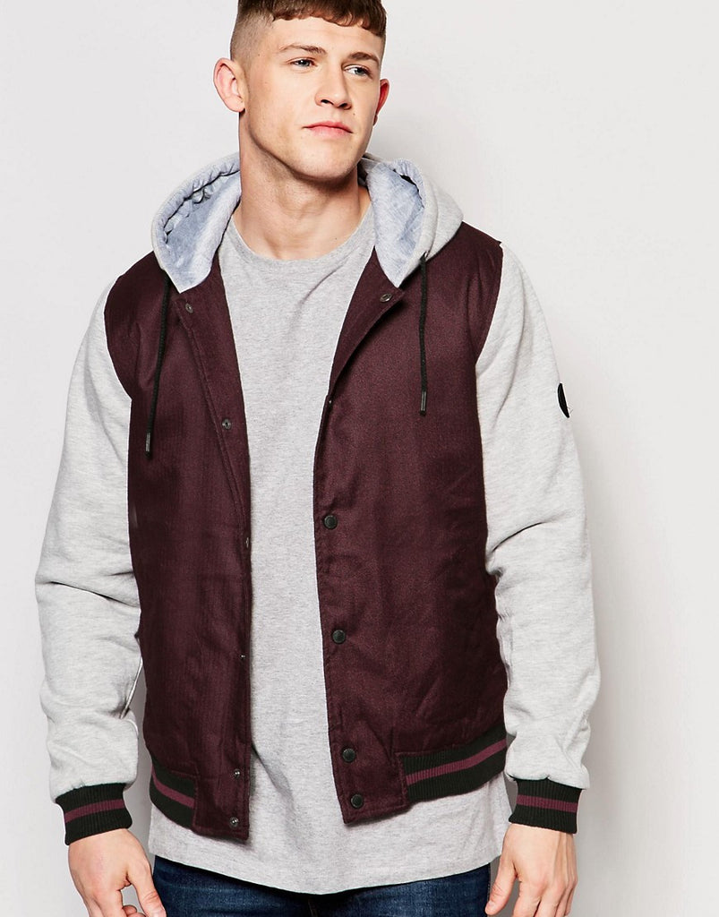 Native Youth Contrast Sleeve Hooded Bomber Jacket