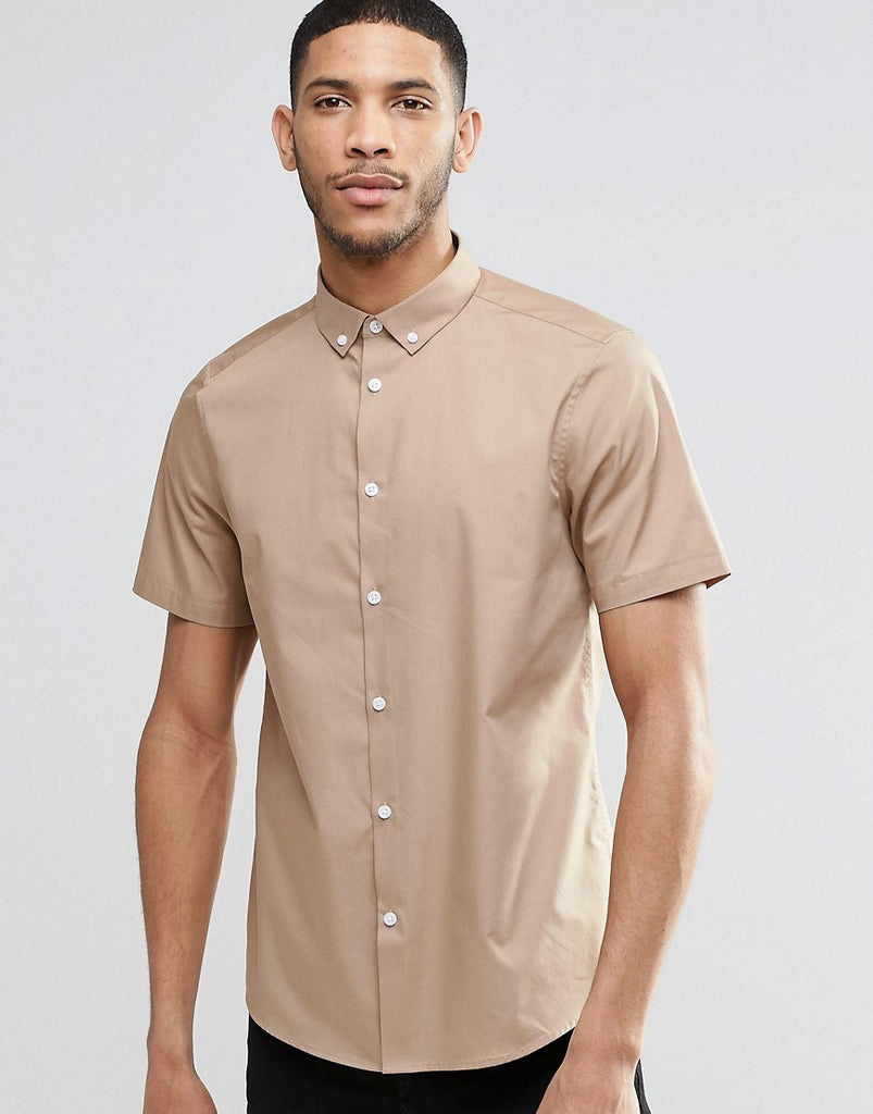 ASOS Smart Shirt In Camel With Button Down Collar In Regular Fit