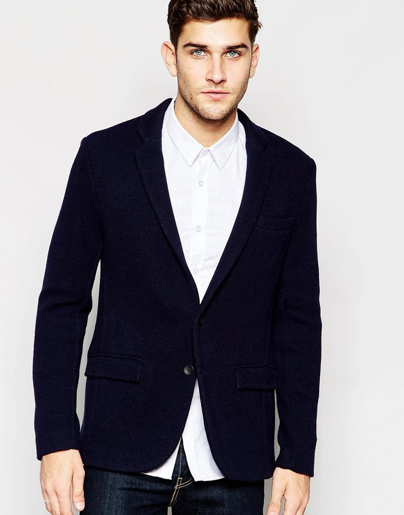 River Island Knitted Blazer In Navy