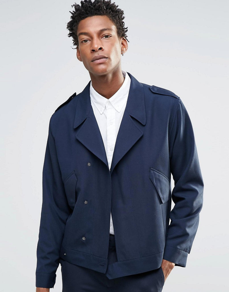 ASOS Smart Jacket in Navy with Military Detailing